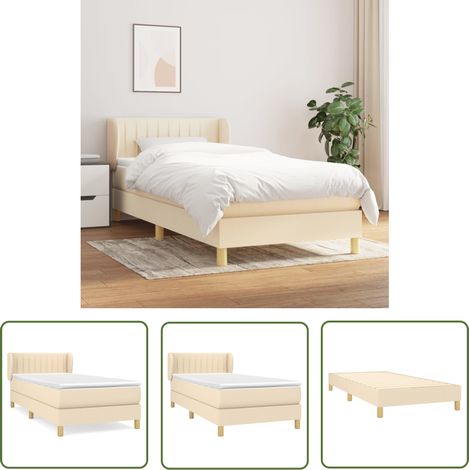 The Living Store Sommier à lattes de lit et matelas Crème 90x190 cm Tissu - Lit Plateforme - Lit Double - Literie - Matelas À Ressorts Ensachés - Tête De Lit Ajustable (1/5)