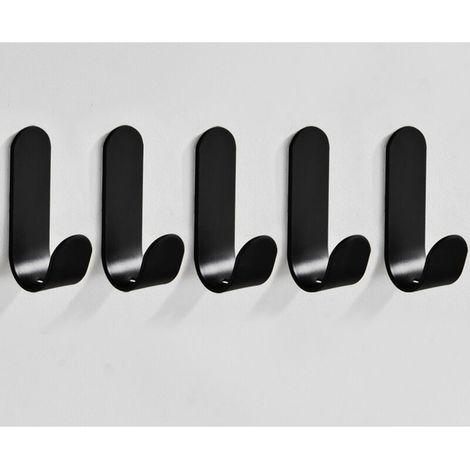 5 Stück Wandhaken zum Kleben, Handtuchhaken Küche, Handtuchhalter Bad, Spurlose Klebehaken, Wandmontage ohne Bohren, Wandhalterung, Klebehaken, Schwarz  FLITI (1/4)