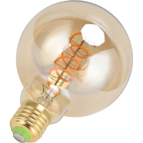 Ampoule LED G95 à filament flexible, dimmable, spirale simple, style rétro, 220 V, culot E27, 4 W, lumière chaude, dorée. (1/5)