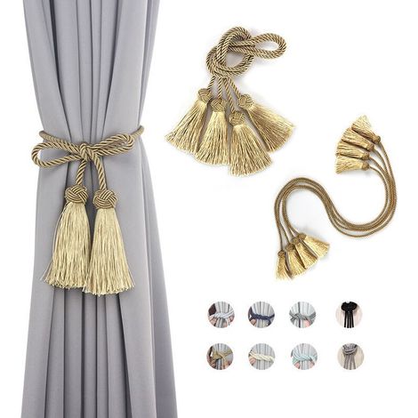 Lot de 2 embrasses de rideaux à double extrémité en corde tressée faite à la main, style européen, décoratives, pour rideaux de maison et de bureau (1/4)