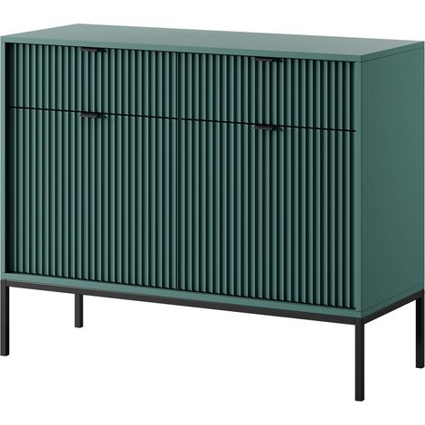 Commode 104 cm, 2 tiroirs, 2 portes, Labrador / Noir, poignées noires, 104 x 39 x 83 cm (1/5)