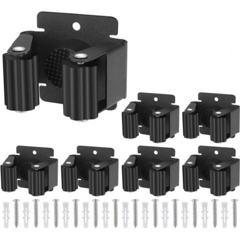 Set mit 6 Wandbesenhaltern, schwarz, robust, Wandbesenhalter, Wandbesenhalter, Aufbewahrung