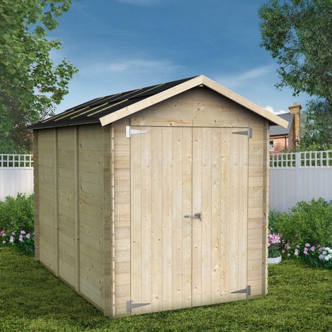 Casetta in legno da giardino 178x273 cm – Pareti 16 mm – Doppia porta cieca – Abete naturale (1/4)