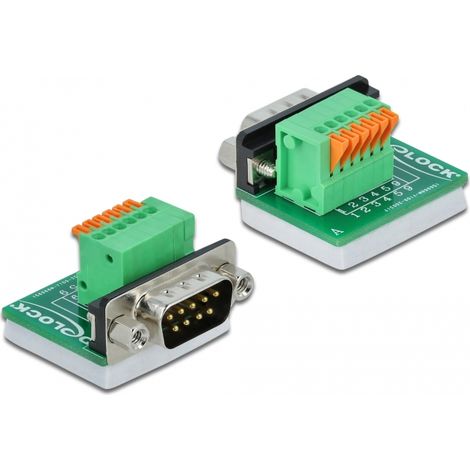 Delock Adaptador D-Sub 9 macho a bloque de terminales con pulsador vertical