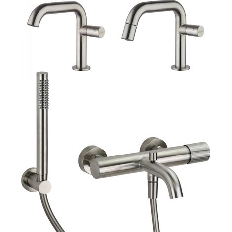 Kit mitigeur lavabo, bidet et baignoire couleur acier brossé Mamoli Tuttodunpezzo KITTDPA6 (1/4)