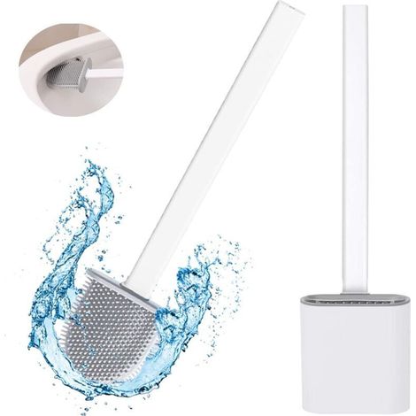 Silicone toilet brush, bathroom toilet brush with quick-drying holder, can be placed on a surface or hung on the wall (white) (1/5)