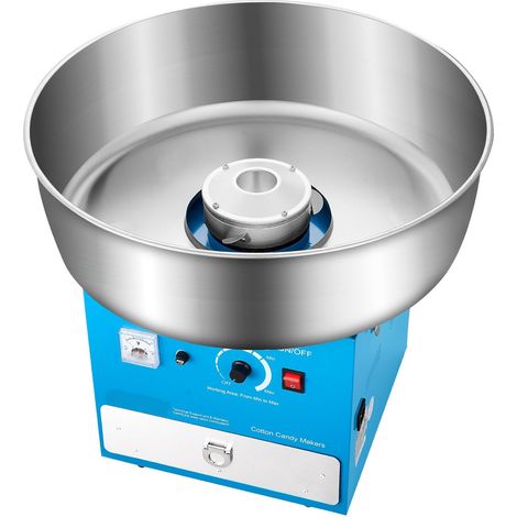 Machine à barbe à papa électrique 1000W, bol inox 52cm, cuillère à sucre et tiroir, usage familial, idéale anniversaire enfants, fête familiale, bleu (1/5)