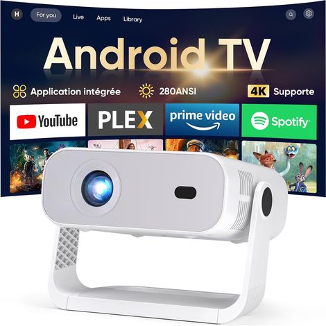 Smart Projector Integrated Applications, Overhead Projector 1080P Supports 4K, WiFi 6 Bluetooth 5.2, 280 ANSI, Automatic Keystone Correction Electronic Focus, for Android iOS HDMI (1/5)