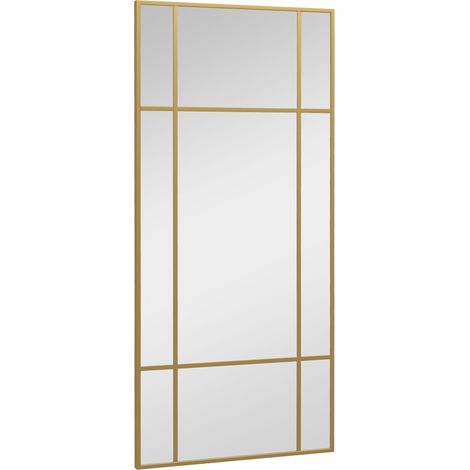 Specchio da Parete Stile Finestra con Montaggio Verticale e Orizzontale 110x50 cm Cornice in Oro (1/5)