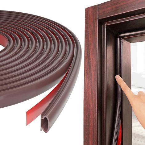 Joint d'étanchéité de porte de 5 m, joint d'étanchéité en caoutchouc autocollant pour portes et fenêtres, insonorisation, coupe-froid pour cadre de porte (marron) (1/4)