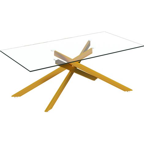 Mesa de centro de vidrio templado con estructura metálica dorada 120 x 60 x 46 cm (1/5)