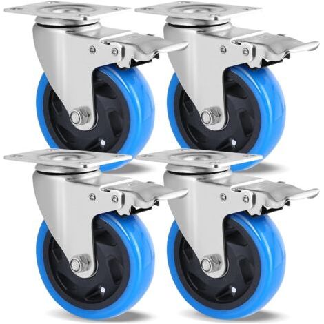Lot de 4 Roulettes Pivotantes, Roulettes 100mm pour Meubles, Jusqu'à 600KG, Roulettes Charge Lourde avec Frein, Rotation à 360°, Roulettes Caoutchouc, sans Traces au Sol (1/5)