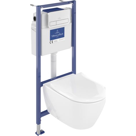 VILLEROY ET BOCH Pack inodoro sin borde Subway 2.0 con asiento + estructura Viconnect PRO + placa cromada mate
