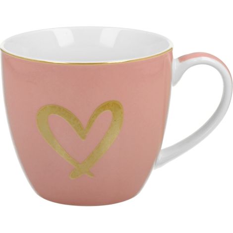 Taza de porcelana de 460 ml con corazón rosa dorado, ideal para el Día de San Valentín. (1/3)