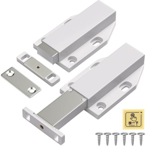 Lot de 2 loquets de porte magnétiques pour armoire, placard, tiroir de cuisine, amortisseur de porte de camping-car, grand bouton poussoir pour fermeture de garde-robe (1/5)