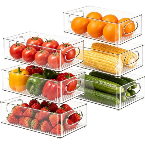 Boîte de rangement empilable pour réfrigérateur, boîte de rangement pour cuisine, conteneur de rangement pour salle de stockage des aliments, boîte de rangement pour cuisine et armoire 6 pièces
