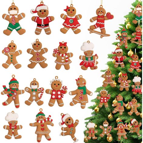 15 Pièces Bonhomme Pain d'Epice avec Cordes,Décorations de Sapin de Noël en Pain d'Épice, pour Décoration Noel (1/5)