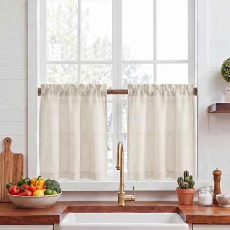 Rideaux Voilage Beige Lin Brise-Bise Translucide Passe Tringle (1/5)