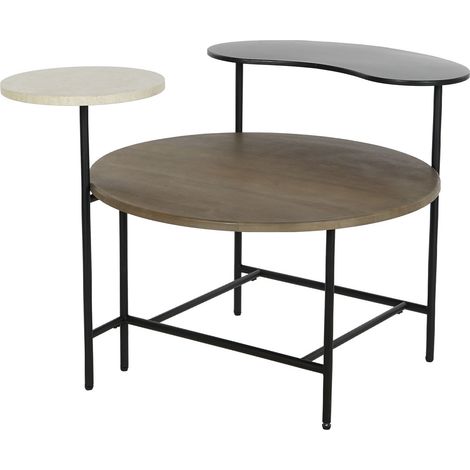 Table basse en métal / marbre et bois MDF coloris multicolore - Longueur 118 x Profondeur 90 x Hauteur 61 cm -PEGANE- (1/5)