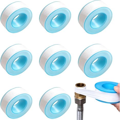 Lot de 8 Rouleaux de ruban D'étanchéité,14mm x 12m,Rouleaux de Ruban Étanche, Industriel Ruban de Plombier Pour Tuyaux Blanc pour Plomberie/Douche/Baignoire/Robinetterie (1/5)
