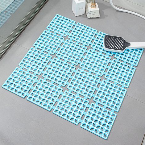 Tapis De Douche Carré Antidérapant,60x60cm TPE Tapis De Douche Antidérapant Avec Ventouse Et Trous De Drainage, Pliable, Pour Enfants Âgés, Bleu (1/5)