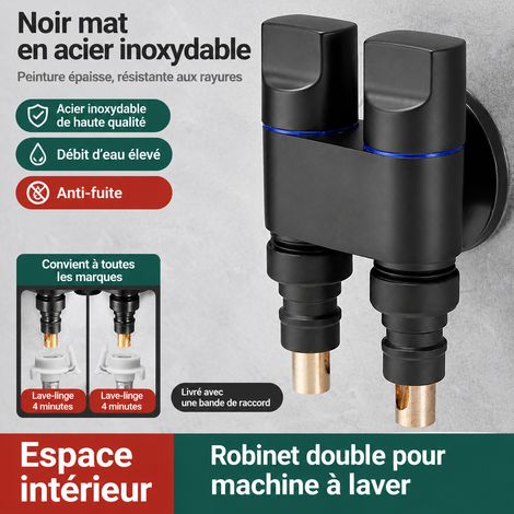 Robinet vanne d'arrêt double sortie en cuivre noir mat avec 2 raccords d'arrêt d'eau automatique 2 pièces4 réf 4233 10,5 × 9,5 × 8 cm 253 g – Livraison gratuite