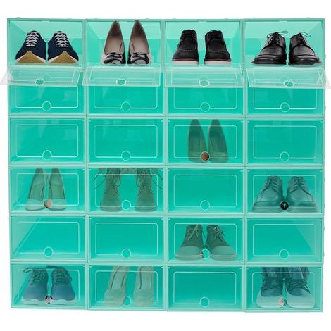 Set mit 24 stapelbaren, zusammenklappbaren Schuhkartons mit Deckeln für Turnschuhe, High Heels und Hausschuhe (1/5)