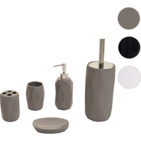 Ensemble de salle de bains 5 pièces HWC-H88, accessoires de salle de bains, céramique - blanc (1/5)