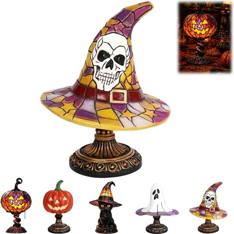 Lampe de table citrouille d'Halloween en verre teinté, style Tiffany, style gothique vintage, en résine, alimentée par USB (L046) (1/5)