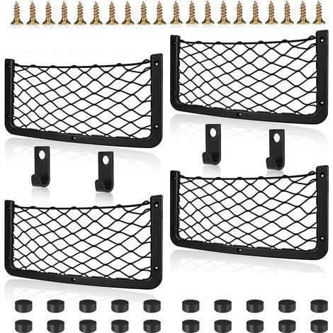 4-teiliges Auto-Aufbewahrungsnetz mit Haken, elastisches Kofferraum-Aufbewahrungsnetz, 36 18 cm, Auto-Taschen-Organizer-Tasche für Auto, Wohnmobil, Boot, Zuhause (1/5)