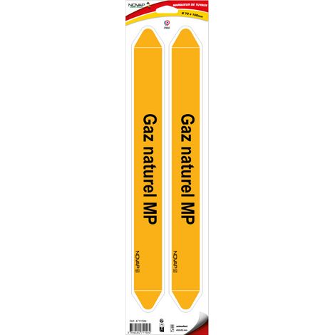 Planche de 2 marqueurs de tuyauterie 450 x 52 mm pour Ø 70 à 100 mm - Gaz naturel MP - 4711584 (1/2)