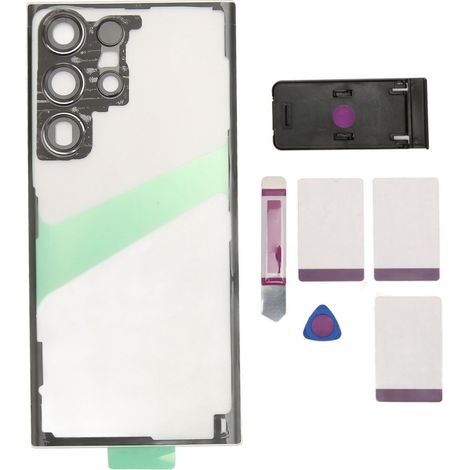 Verre arrière de rechange pour Galaxy S23 Ultra 5G, panneau arrière transparent noir avec outil de réparation, kit de support et objectif photo (1/5)