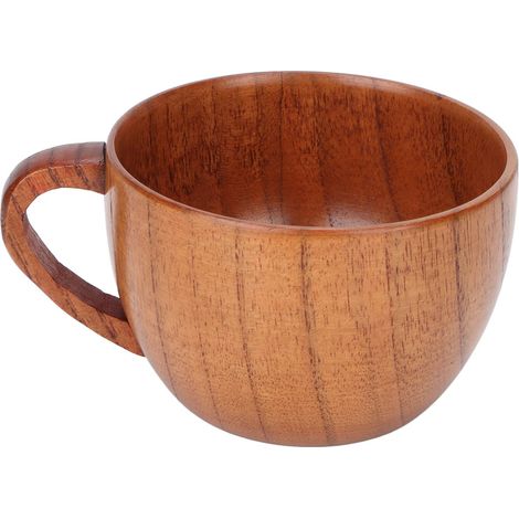 Naroote Holzbecher, Kaffeetasse aus Holz mit flachem Retro-Boden und Henkel, Holzbecher für Zuhause, Schule, Büro.
