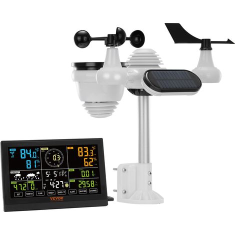 Station Météo Intérieur Extérieur Sans Fil 7 en 1 Grand Écran Couleur 19cm (7,5 po) Station Météo Numérique Donnée Prévisionnelle Alarme Alerte pour Température Humidité Vitesse Direction Vent Pluie U (1/5)