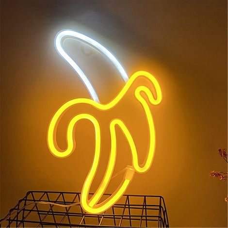 Applique murale néon LED en forme de banane pour la décoration intérieure, alimentée par piles et USB, veilleuse néon (1/5)