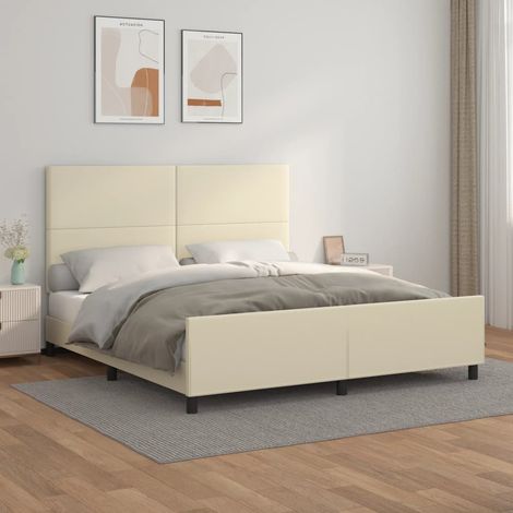 Lit adulte Contemporain Cadre de lit avec tête de lit Crème 160x200 cm Similicuir 96167 (1/5)