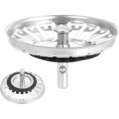 2 Pièces Bouchon évier, Acier inoxydable 84mm, Filtre cuisine, Double fonction, Pour éviers ronds