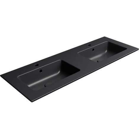 PURA double vasque en céramique Slim 122x46cm, noir mat (1/2)