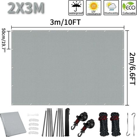 (2x3m gris, accessoires d'installation inclus) Auvent de camping-car, résistant aux UV et imperméable. (1/5)