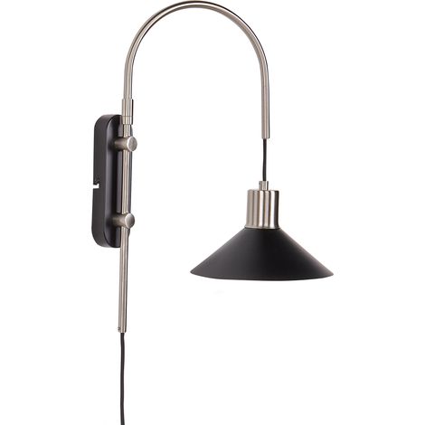 Lámpara de pared moderna iluminación pantalla cónica metal botón encendido/apagado negro plata Sissa