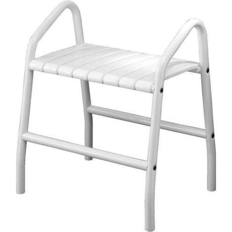 Banc de douche PMR PELLET Essentiel confort avec deux poignées de maintien aluminium époxy blanc