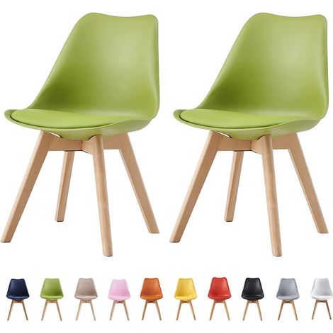 Set of 2 Dining Chairs Designer Side Chairs Wooden Home Office Commercial EVA GREEN (1/5)