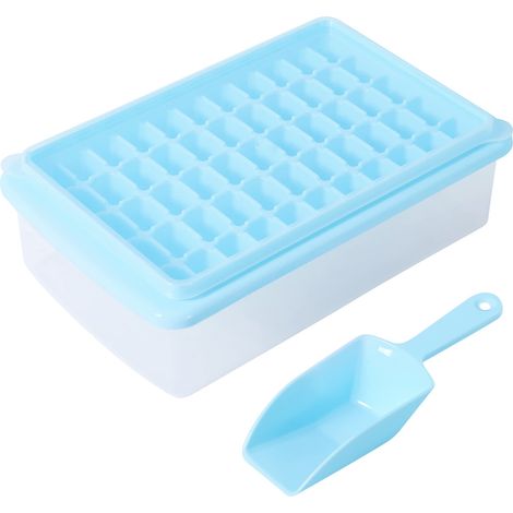 Bac à glaçons avec couvercle et compartiment congélateur, rose, récipient de rangement, cuillère. Plastique souple et résistant, sans BPA, (bleu) (1/5)