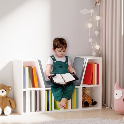 HOMCOM Bibliothèque banc 2 en 1 avec coussins de siège. étagère cube 6 compartiments ouverts et 2 niveaux. meuble de rangement pour salon. chambre à coucher. bureau. 102 x 30 x 61 cm. gris