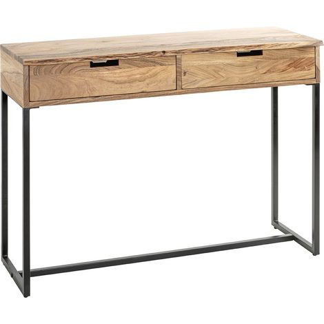 Table console meuble d'entrée 2 tiroirs coloris chêne et métal noir - Longueur 100 x Hauteur 75 x Profondeur 35cm (1/5)