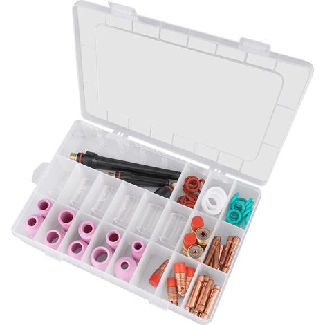 Kit de 55 pièces pour soudage TIG, comprenant une pince à lentille à gaz, un porte-bobine en verre et des accessoires compatibles avec les modèles WP-17/18/26. (1/5)