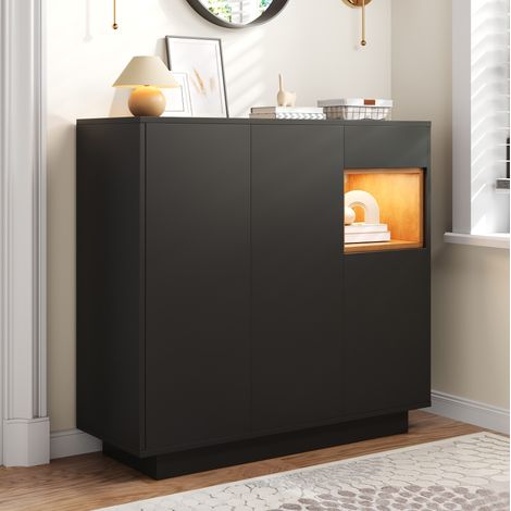 CHICFURN Scarpiera 105 x 39,5 x 100,5 cm in truciolare nero e legno con LED (1/5)