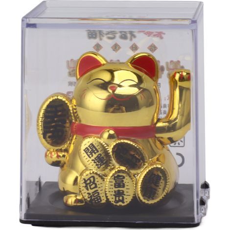 Chat porte-bonheur à énergie solaire, mini chat mignon de 5 cm, agitant la richesse, accueillant pour la décoration de la maison ou de la voiture, doré