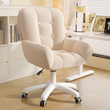 Fauteuil de bureau velours beige, chaise pivotante 360° réglable en hauteur, siège confortable avec accoudoirs, charge max 150 kg (1/5)