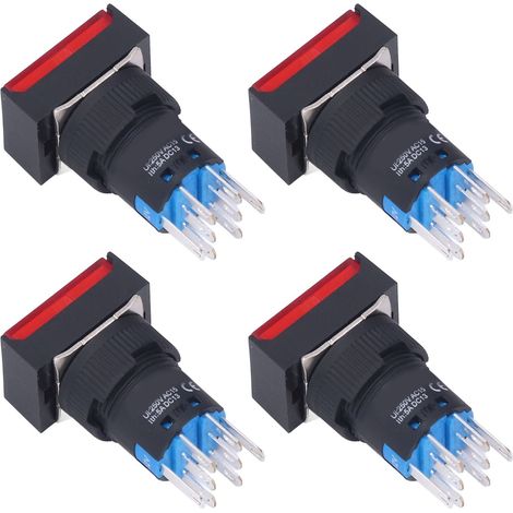 25 interrupteurs poussoirs à verrouillage automatique avec voyant 16mm 12V rouge, carrés, ABS laiton, lot de 25 (1/5)